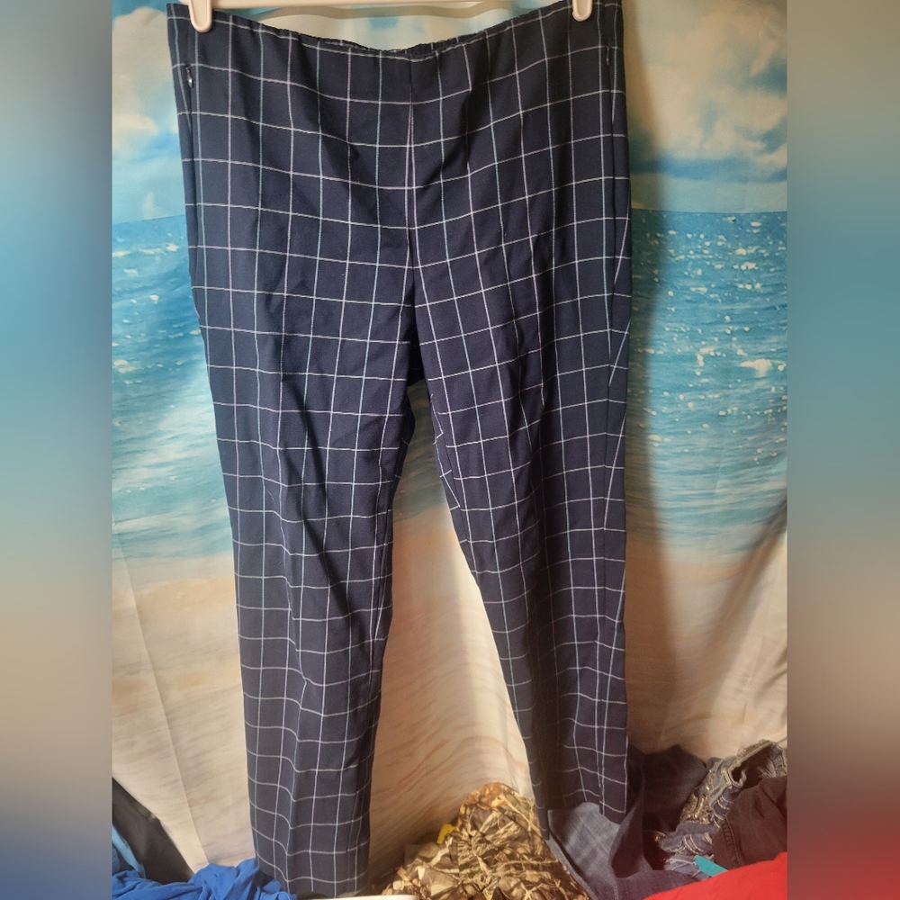 J.Jill Essential Cotton Stretch Plaid Pants With Zipper Pockets Women's Size 14